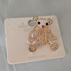 Mint Gold and Silver Teddy Bear Brooch